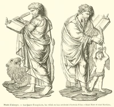 Museo di Alençon, I quattro evangelisti, bassorilievi in legno attribuiti a Germain Pilon, San Marco e San Matteo da French School