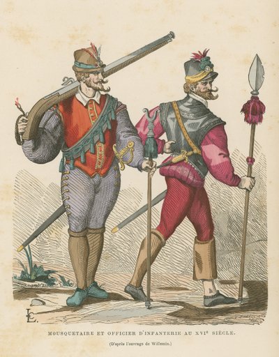 Moschettiere e ufficiale di fanteria, XVI secolo da French School