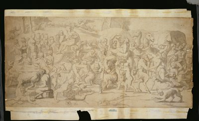 Scena mitologica con satiri da French School