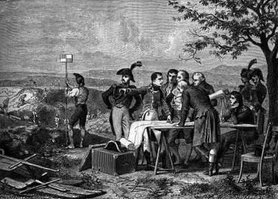 Napoleone Bonaparte indica il piano per il taglio del Canale di Saint-Quentin nel 1801 - incisione del XIX secolo da French School