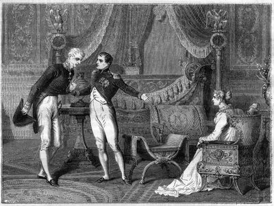 Napoleone, sua moglie Maria Luisa e il Principe Metternich parlano da French School