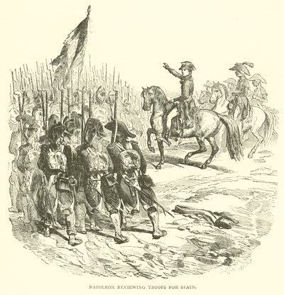 Napoleone che rivede le truppe per la Spagna (incisione) da French School