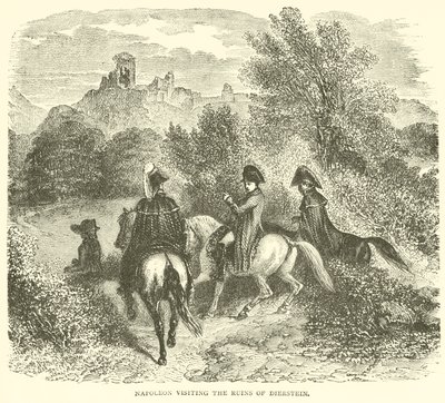 Napoleone visita le rovine di Dierstein da French School