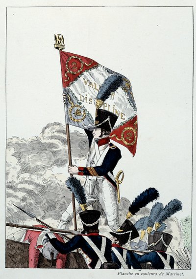 Armata napoleonica: Fanteria di linea. Sergente maggiore che pianta la sua aquila su un terrore che è stato drasticamente spazzato via. Incisione di Martinet (19° secolo) 1808. Malmaison, Museo del Castello. da French School