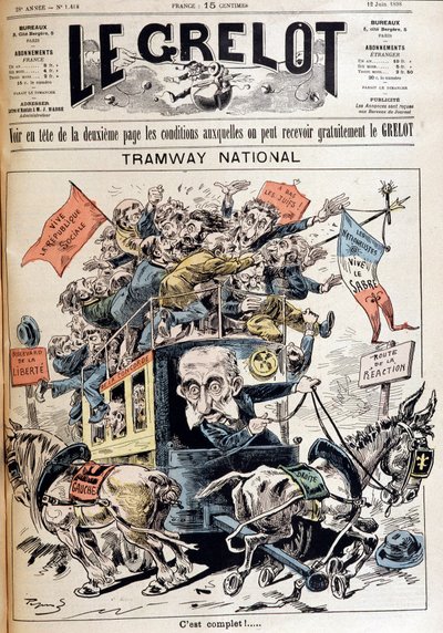 Tram nazionale: la Francia divisa tra le idee di sinistra e destra, caricatura sul governo Meline - in "Le Grelot" del 12/06/1898 da French School