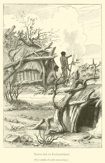 Capanna nativa in Endrachtland (incisione) da French School