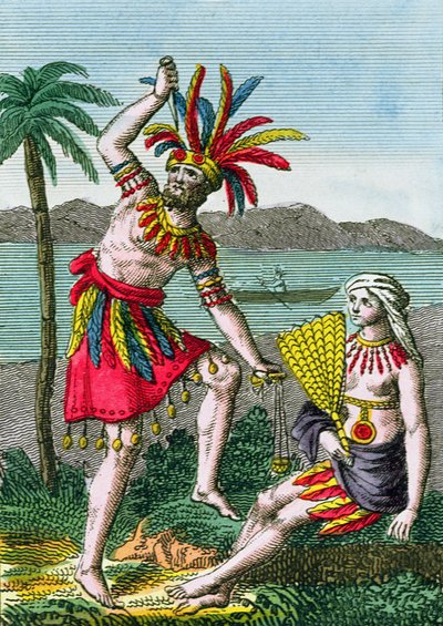 Abitanti nativi delle Isole Marchesi, illustrazione da Histoire des Voyages Autour du Monde di J. Dufay, pubblicato da Courvalet & Co., Parigi, 1826 da French School
