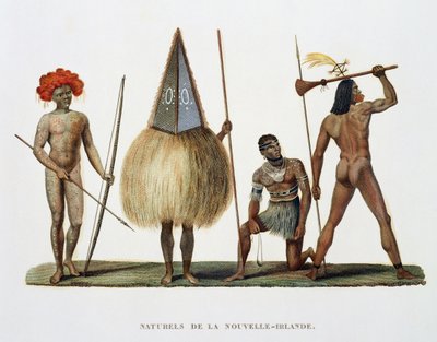 Nativi della Nuova Irlanda, da Voyage autour du Monde, eseguito per Ordine del Re sulla Corvetta di Sua Maestà, La Coquille durante gli anni 1822, 1823, 1824 e 1825, di Louis Isidore Duperrey (1786-18 da French School