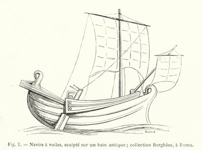 Nave a vela, scolpita su un bagno antico; collezione Borghese, a Roma da French School