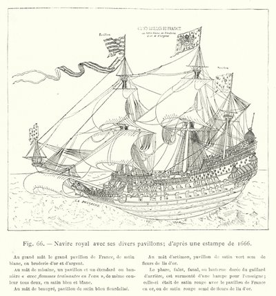 Nave reale con i suoi vari stendardi; secondo una stampa del 1666 da French School