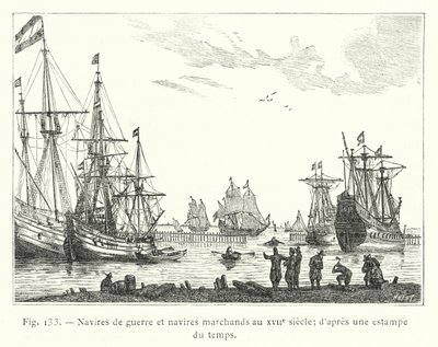 Navi da guerra e navi mercantili nel XVII secolo; da una stampa dell