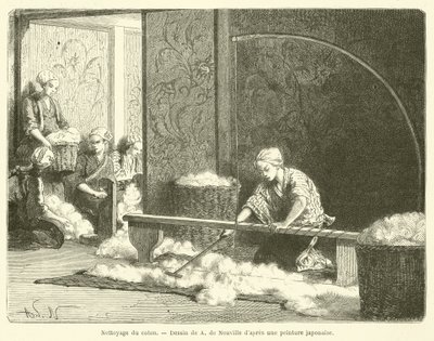 Pulizia del cotone (incisione) da French School