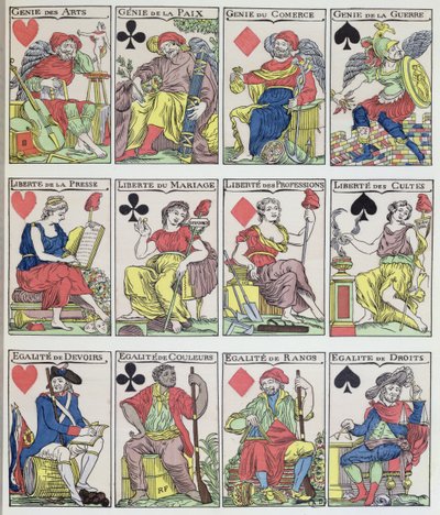 Nuovi disegni di carte da gioco risalenti alla Rivoluzione Francese, 1793 da French School