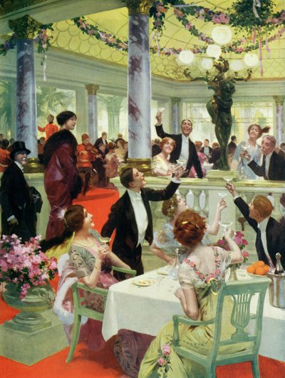 Vigilia di Capodanno in un ristorante, illustrazione da La Vie Heureuse, 15 dicembre 1912 da French School