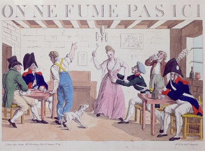 Vietato fumare caricatura contro la presenza delle truppe alleate a Parigi, 1815 da French School