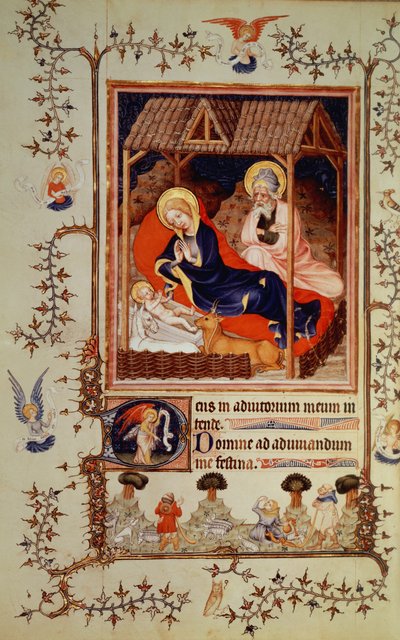 Nouv Lat 3093 f.42 Natività e visita dei pastori, dal Très Belles Heures del Duca di Berry, iniziato c.1382 da French School