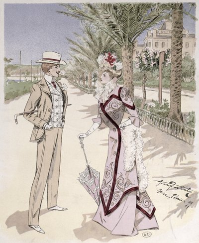 Sulla Promenade des Anglais, Nizza, febbraio 1899 da French School