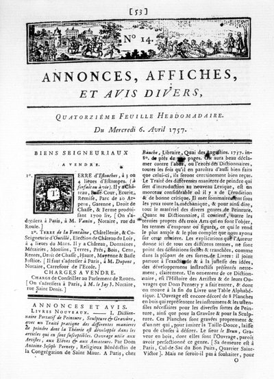 Uno di "Annunci, Poster e Recensioni Varie", No. 14. da French School