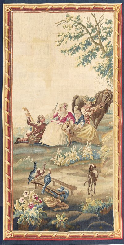 Uno di un paio di arazzi pastorali Luigi XVI, Aubusson, c.1775 da French School