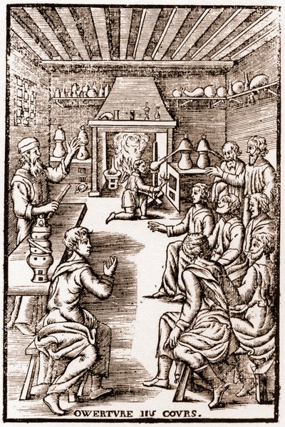 Apertura del corso di chimica trasmutatoria - Incisione del 1653 in 