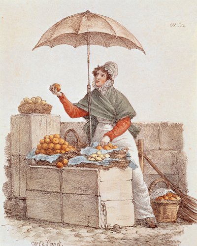 Venditrice di arance, stampa da French School