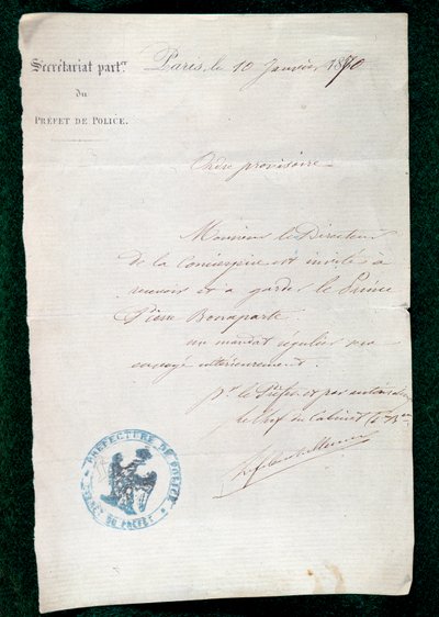 Ordine di incarcerazione al Concierge del Principe Pierre Bonaparte (1815-1881) il 10 gennaio da French School