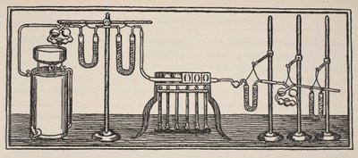 Analisi chimica organica, copia di Boris Mestchersky, illustrazione da Histoire de la Nation Francaise, Sciences, Volumi I & II, di Gabriel Hanotaux, 1924 da French School