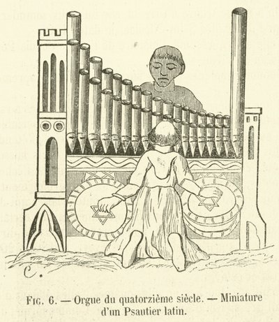 Organo del quattordicesimo secolo, Miniatura di un Salterio latino da French School