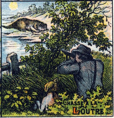 Scena di caccia alla lontra. Alfabeto sillabico delle cacce Immagini di Epinal da French School