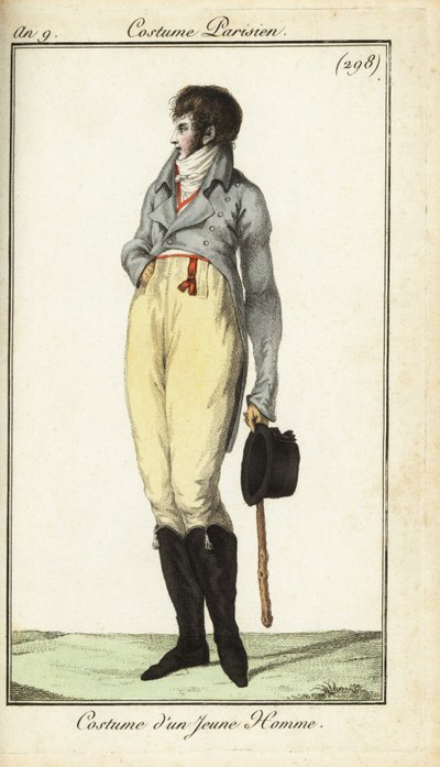 Abbigliamento di un giovane o Incroyable, maggio 1801 (incisione a mano su rame) da French School
