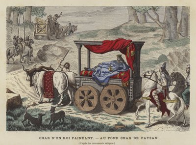 Carro di buoi che trasporta un re sdraiato da French School
