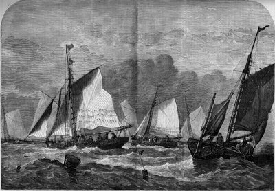 Pescatori di ostriche nella baia di Whitstable, Inghilterra da French School