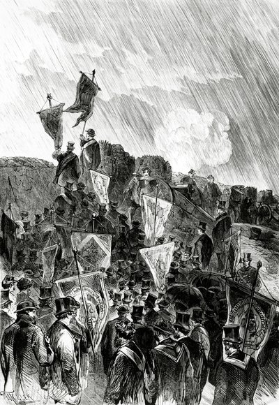 Dimostrazione pacifista sulle fortificazioni da parte dei massoni il 28 aprile 1870 per chiedere la cessazione del bombardamento di Parigi, da Le Monde Illustré, 5 maggio 1870 da French School
