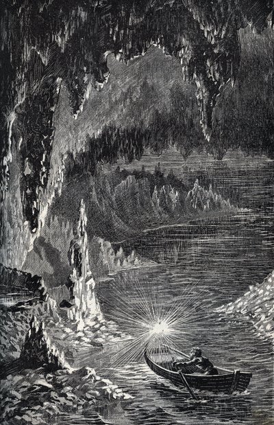 Grotta di Padirac nel dipartimento del Lot, in Francia - Riviere souterraine - Gouffre de Padirac - nel Lot in Francia - incisione in "PATRIE" - DESCRIPTION PICTURESQUE DE LA FRANCE EN 6 VOLUMES DI LUCIEN HUARD - fine XIX secolo da French School