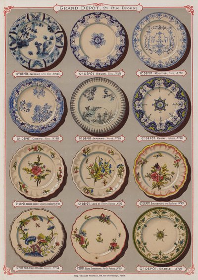 Pagina del catalogo del Grand Depot de Porcelaines, Faiences et Verreries da French School