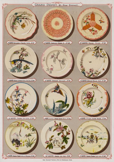 Pagina del catalogo del Grand Depot de Porcelaines, Faiences et Verreries da French School