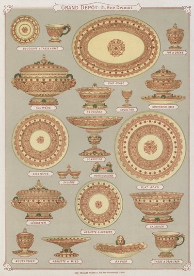 Pagina del catalogo del Grand Depot de Porcelaines, Faiences et Verreries da French School
