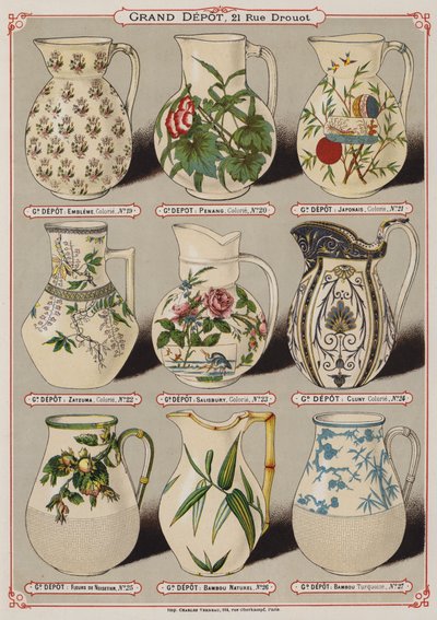 Pagina del catalogo del Grand Depot de Porcelaines, Faiences et Verreries da French School