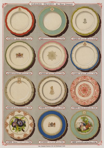 Pagina dal catalogo del Grand Depot de Porcelaines, Faiences et Verreries da French School