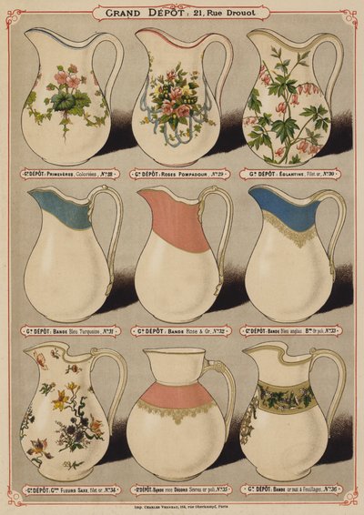 Pagina dal catalogo del Grand Depot de Porcelaines, Faiences et Verreries da French School