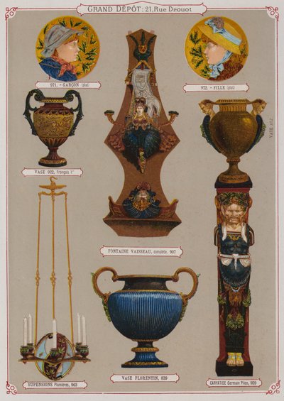 Pagina dal catalogo del Grand Depot de Porcelaines, Faiences et Verreries da French School