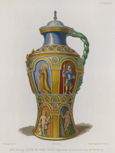 Brocca in terracotta dipinta da French School