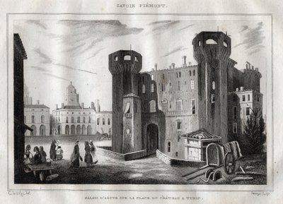Palazzo di Aosta sulla Place du Chateau a Torino - Incisione da 