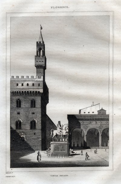 Palazzo Vecchio a Firenze - Piazza della Signoria - Incisione da 