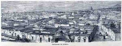 Panorama di Puebla, Messico Centrale, da Le Antiche Città del Nuovo Mondo, di Claude-Joseph-Desire Charnay, pub. 1887 da French School