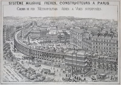 Veduta panoramica della Metropolitana sopraelevata a Parigi, illustrazione da Le Metropolitain, maggio 1885 da French School