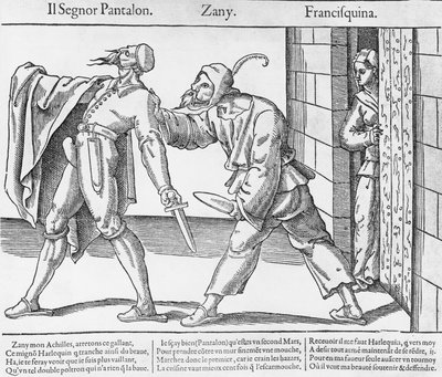 Pantalone, Zanni e Franceschina, scena della Commedia dell