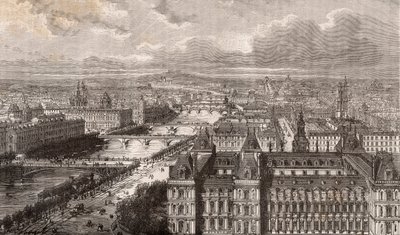 Parigi - la Senna - i Ponti - vista dalla torre Saint-Gervais - incisione in “La France illustrée: geografia, storia, amministrazione statistica” di V.-A. Malt-Brown. 1884 da French School
