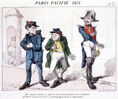 Parigi pacificata 1871 - Come misura di ordine e sicurezza personale, ogni residente di Parigi può uscire solo con due candele. Caricatura sulla Comune da French School