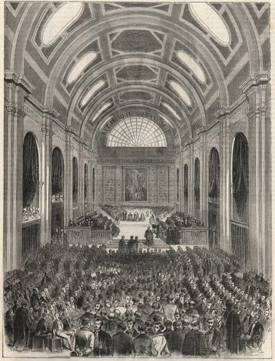 Parigi, Palazzo di Giustizia - La sala dei passi perduti durante una cerimonia ufficiale - Incisione in "Tableau-de-Paris" di Edmond Texier 1852 da French School